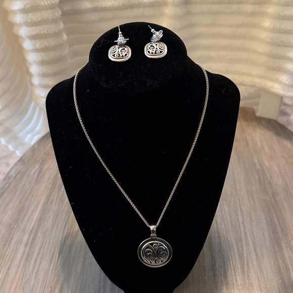 Brighton Silver Swirl Pendant Necklace set with matching earrings